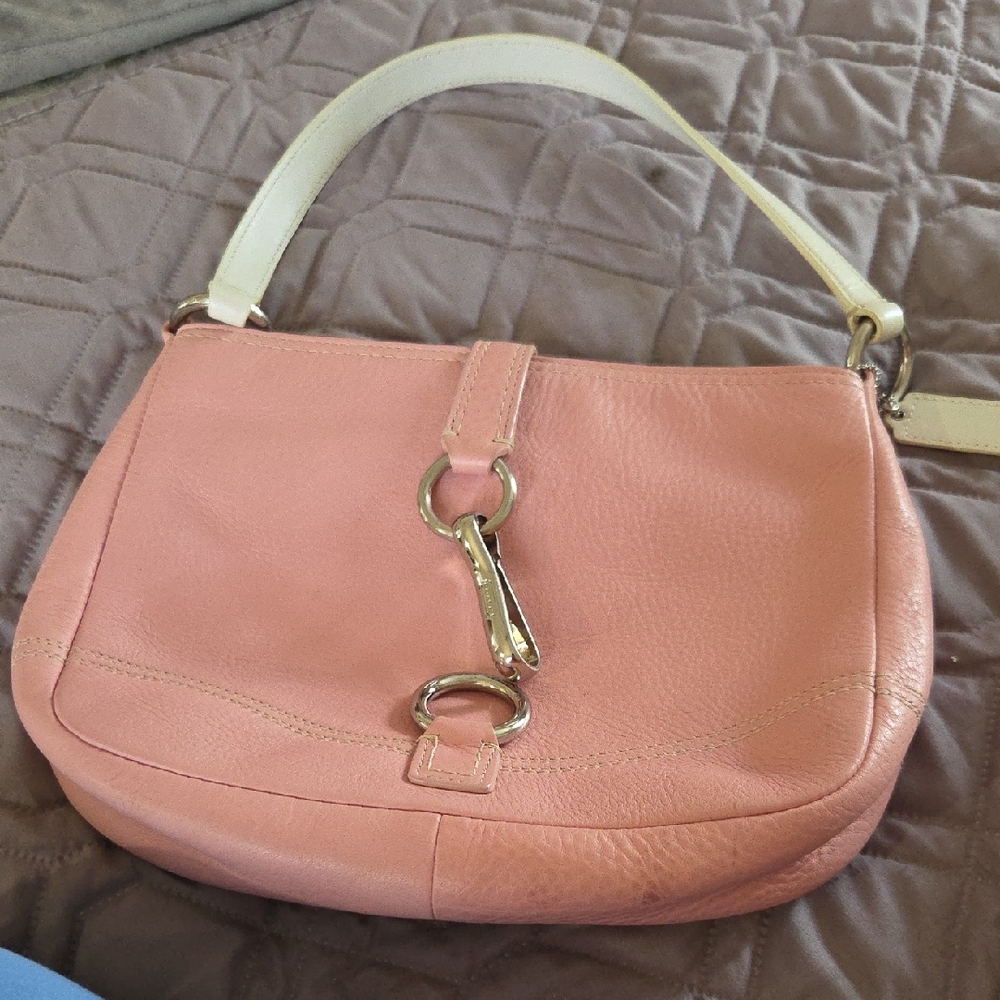Coach Pink and Cream Leather Shoulder Bag
